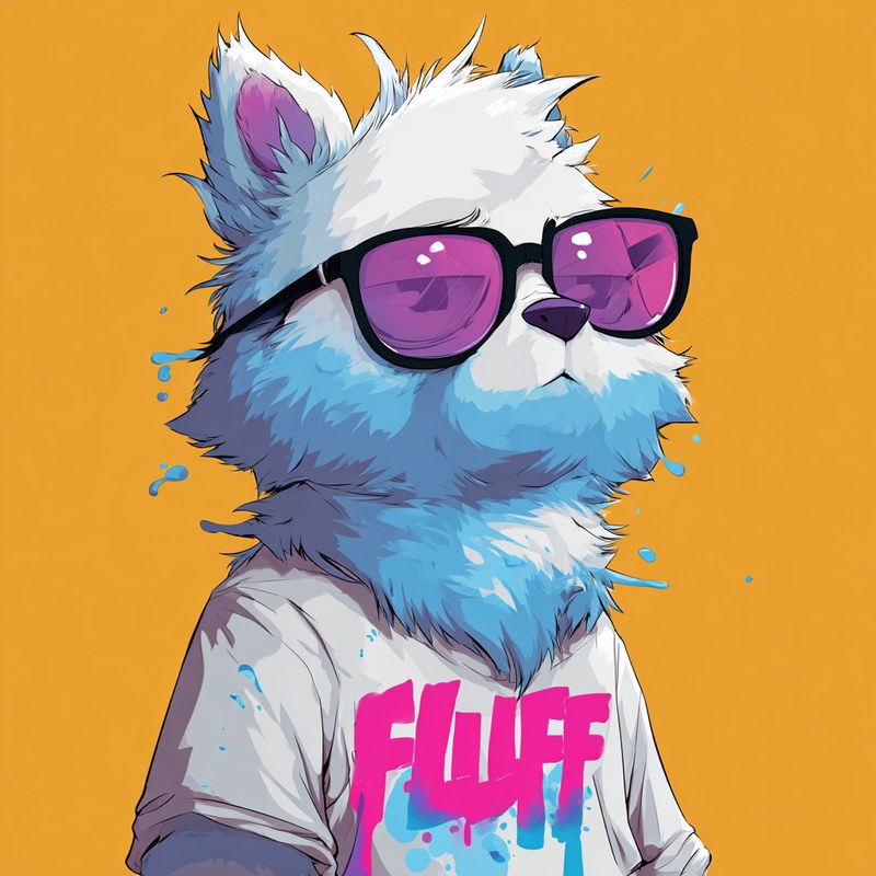 McFluff in purple shades and a pink Fluff shirt